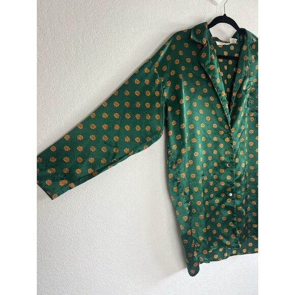 Victoria Secret Vintage Y2K Gold Label Womens Sleep Shirt Green Satin Pjs Medium - Picture 8 of 11